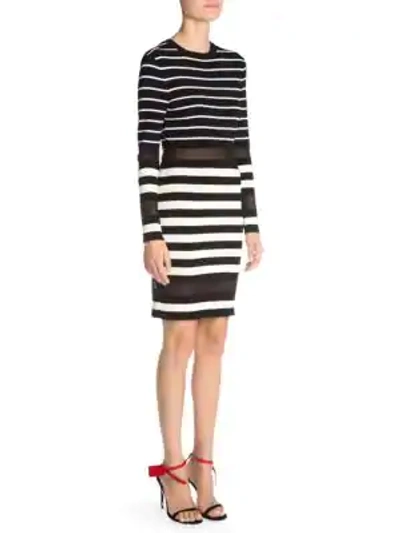 Shop Off-white Multi-stripe Sheer Knit Dress In Black White