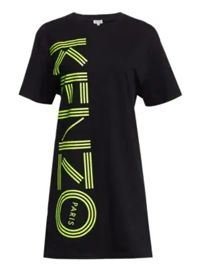 Shop Kenzo Logo Cotton T-shirt Dress In Black