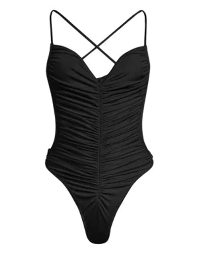 Shop Norma Kamali Butterfly Ruched One-piece Swimsuit In Black