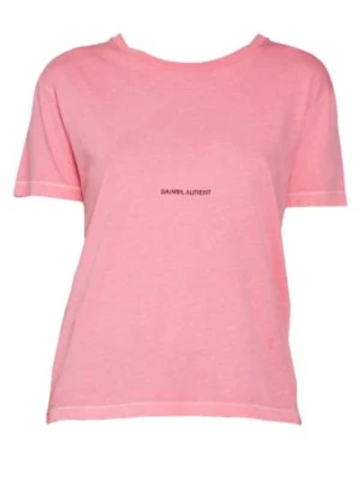 Shop Saint Laurent Rive Gauche Cotton T-shirt In Rosa Multi