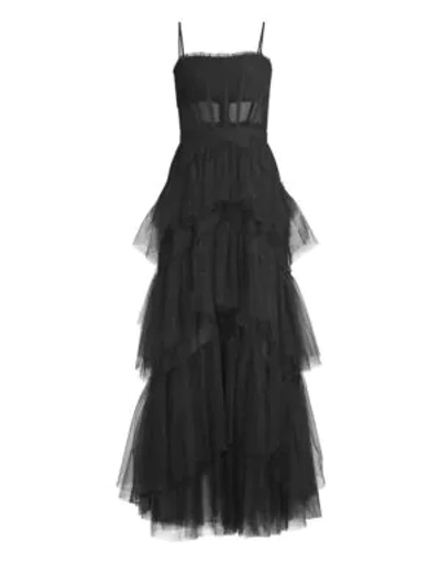 Shop Bcbgmaxazria Layered Tulle & Mesh Sleeveless Corset Gown In Black