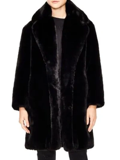 Shop Sandro Ballote Oversized Faux Fur Coat In Black