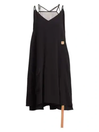 Shop Loewe Leather Strap Trapeze Dress In Black