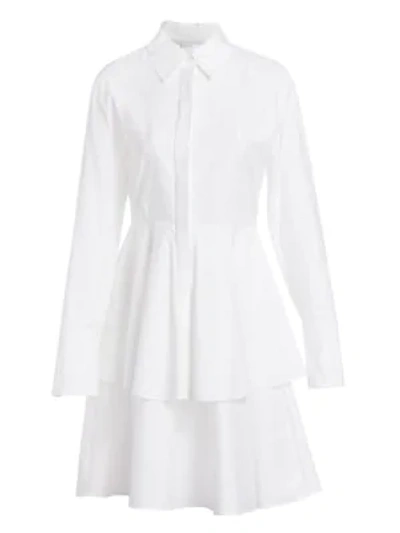 Shop Stella Mccartney Organic Cotton Long Sleeve Tiered Dress In Optical White