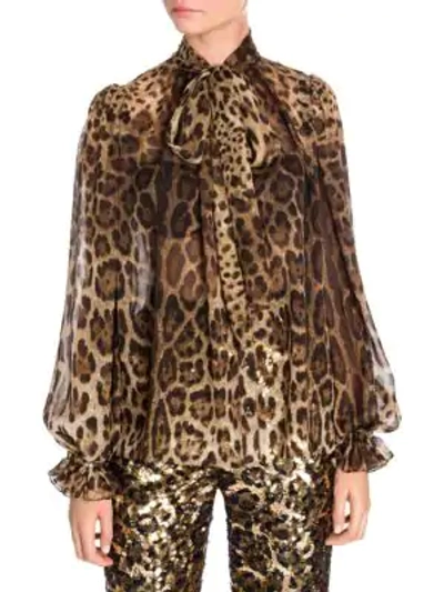 Shop Dolce & Gabbana Leopard Tie-neck Chiffon Blouse