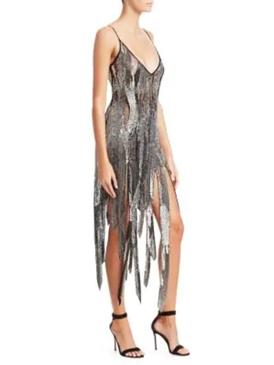 Shop Amen Sequin Fringe V-neck Dress In Silver