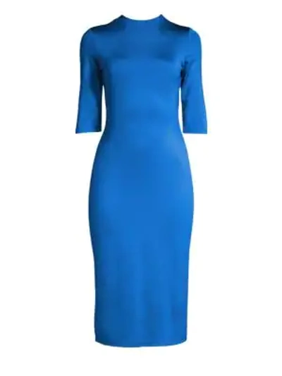 Shop Alice And Olivia Delora Fitted Mockneck Dress In Cobalt