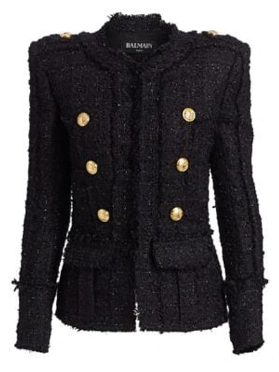 Shop Balmain Double-breasted Tweed Jacket In Noir