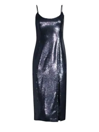 Shop Misha Collection Avery Sequin Slip Dress In Navy