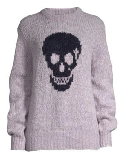 Shop 360cashmere Madonna Skull Wool-blend Sweater In Lilac Navy Skull