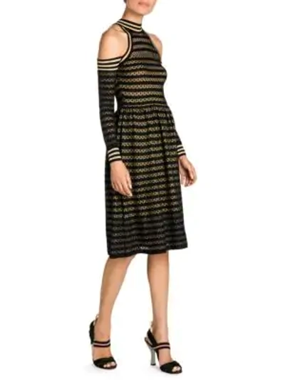 Shop Fendi Cutout Shoulder Waffle-knit Dress In Black Nude