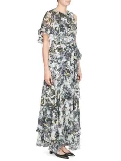 Shop Erdem Sinead Capelet Gown In White Lilac