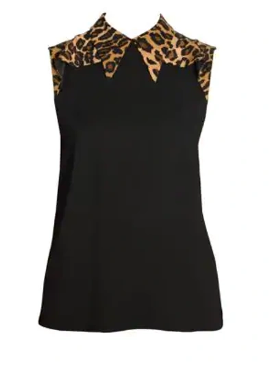 Shop Miu Miu Sleeveless Leopard Collar Blouse In Black