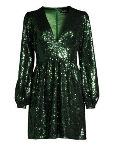 Shop Saloni Camille Sequin Mini Dress In Dark Green