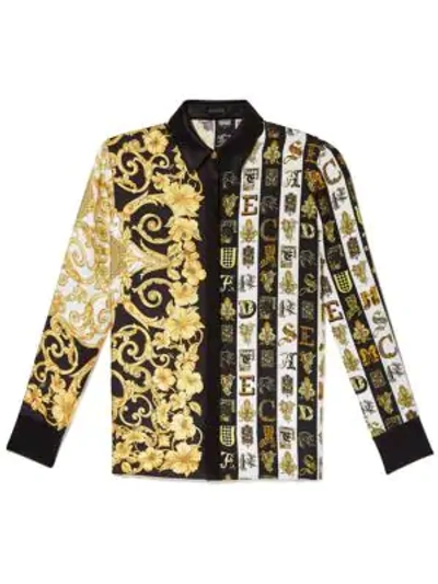 Shop Versace Printed Silk Blouse In Black Gold