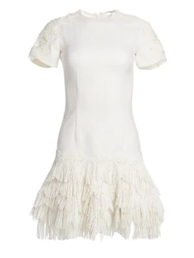 Shop Jonathan Simkhai Wool-blend Macramé Mini Dress In White