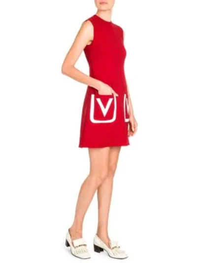 Shop Valentino V Logo Pocket Wool Dress In Red