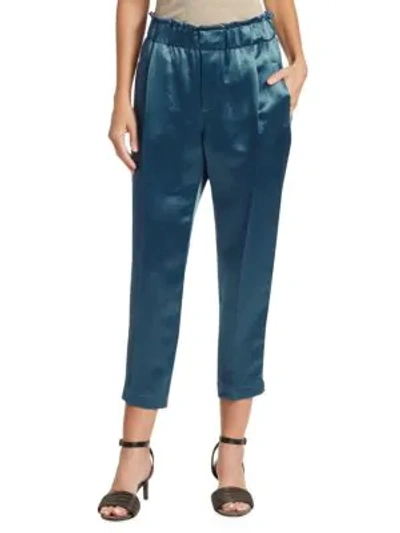 Shop Brunello Cucinelli Textured Satin Trousers In Blue