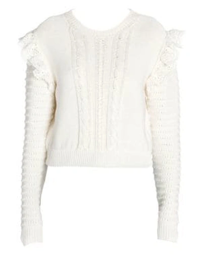 Shop Stella Mccartney Crochet Knit Ruffled Sweater In Vanilla