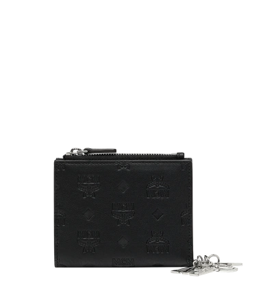 Shop Mcm Two Fold Flat Wallet In Monogram Leather Charm In Black | Black