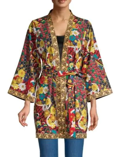 Shop Alice And Olivia Lynn Side Slit Short Kimono In Floral Multi