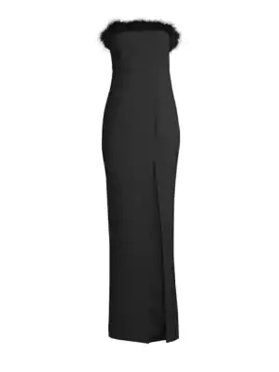 Shop Likely Presley Feather-trim Sleeveless Column Gown In Black