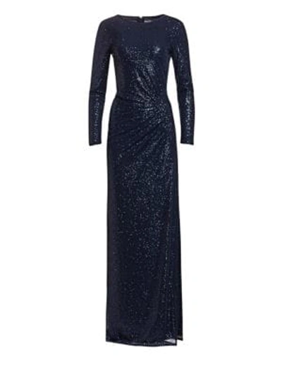 Shop Teri Jon By Rickie Freeman Ruched Sequin Gown In Navy