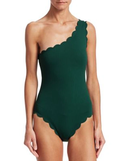 Shop Marysia One-piece One-shoulder Scallop Swimsuit In Kelp