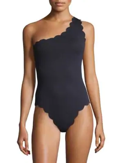 Shop Marysia One-piece One-shoulder Scallop Swimsuit In Black