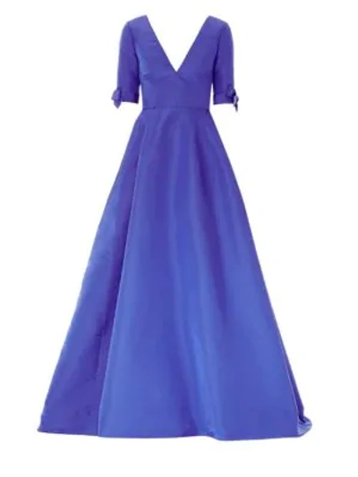 Shop Carolina Herrera Silk Bow Sleeve Ball Gown In Persian Blue