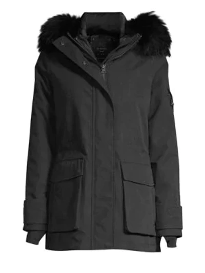 Shop 49 Winters Mid Parka Fox Fur Trim Coat In Black