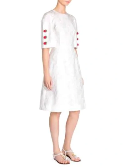 Shop Dolce & Gabbana Jacquard Rose Button Dress In White