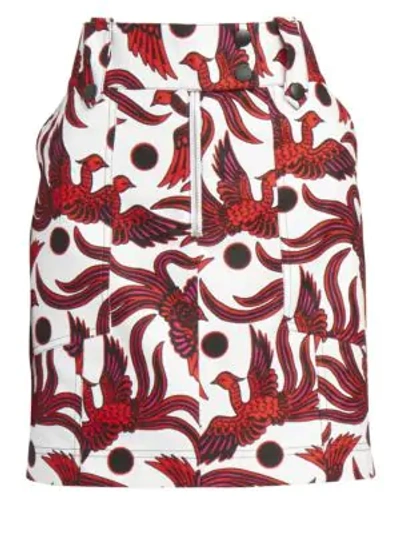 Shop Kenzo Bird Print Mini Skirt In Medium Red