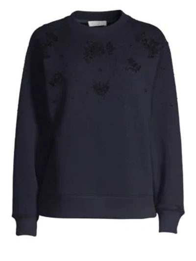 Shop Sandro Bijoux Embellished Sweatshirt In Deep Navy