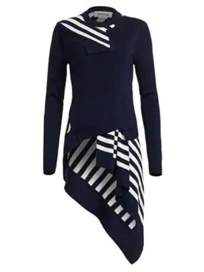 Shop Monse Striped Twisted Cardigan In Navy White