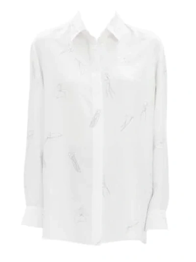Shop Theory Classic Printed Silk Button-down Shirt In White Black