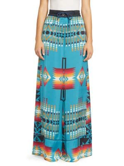 Shop Sacai Pendleton-print Wide-leg Pants In Turquoise