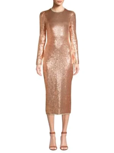 Shop Rachel Zoe Jeane Metallic Knit Midi Dress In Champagne