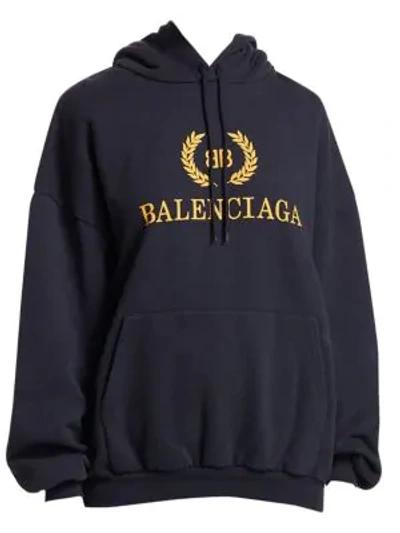 Balenciaga Logo Hoodie In Navy | ModeSens