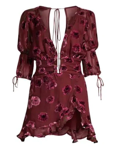 Shop For Love & Lemons Sophie Velvet Floral Mini Dress In Pansy