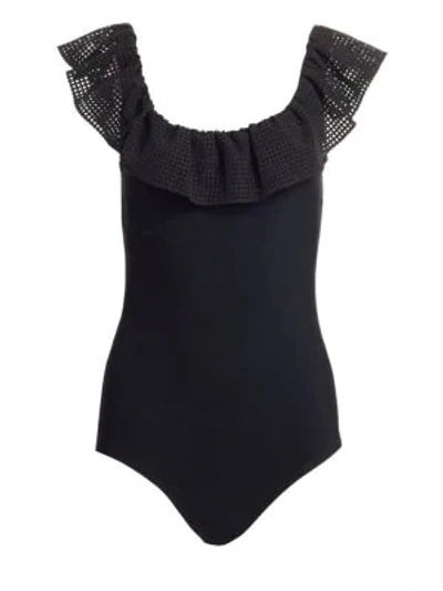 Shop Karla Colletto Swim Chiara Ruffle-trim One-piece Swimsuit In Black