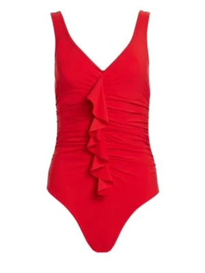 Shop Karla Colletto Swim Ruffle One-piece Swimsuit In Cherry