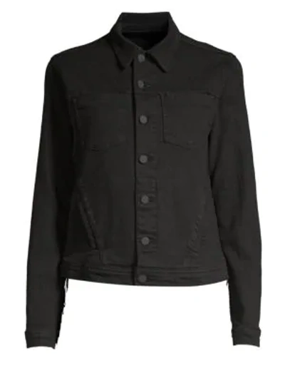 Shop L Agence Celine Femme Fringe Denim Jacket In Saturated Black
