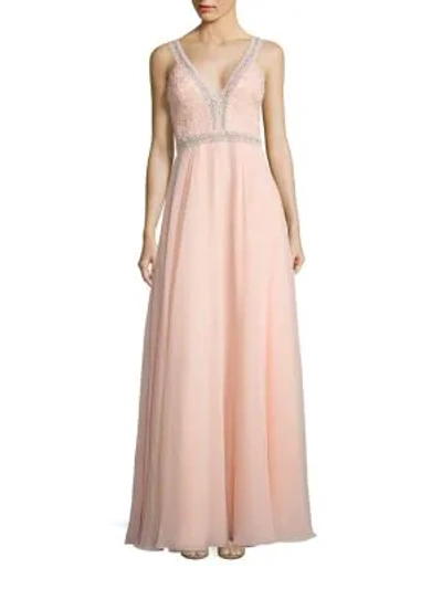 Shop Basix Black Label Floral Laced V-neck Gown In Pink