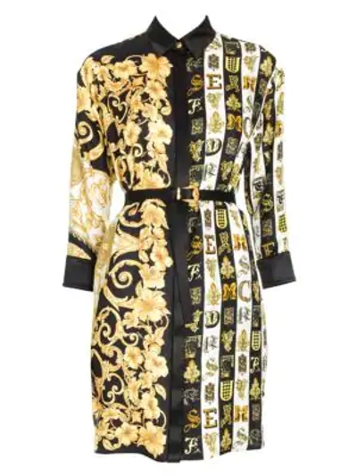 Shop Versace Women's Hibiscus Print Belted Shirtdress Tunic In Black Gold