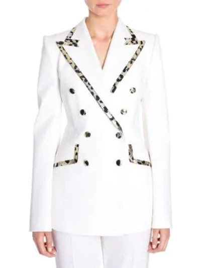 Shop Dolce & Gabbana Leopard-trim Double-breasted Jacket In Ivory