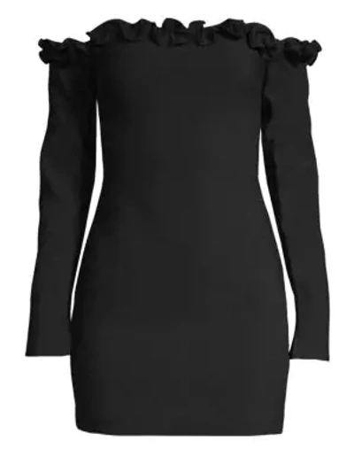 Shop Likely Rumi Ruffle Off-the-shoulder Mini Sheath Dress In Black