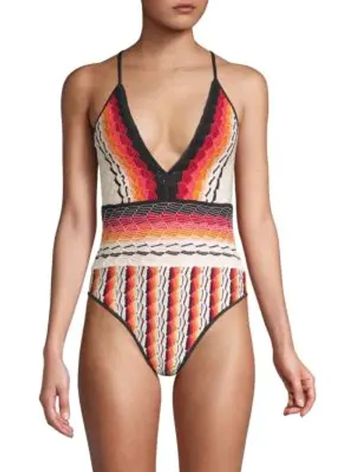 Shop Missoni Maglieria Sfumata Plunging One-piece Swimsuit In Multicolor