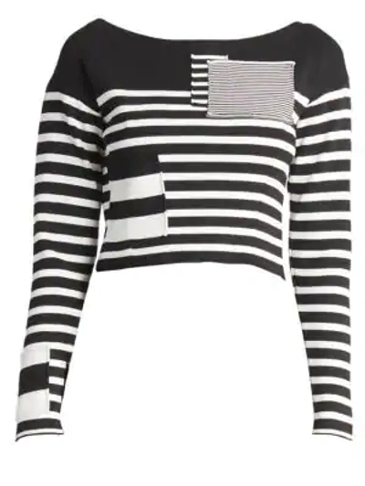 Shop Altuzarra Cropped Monochrome Stripe Sweater In Black Ivory