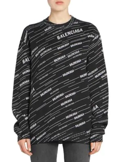 Shop Balenciaga Logo Intarsia Knit Pullover In Black Multi